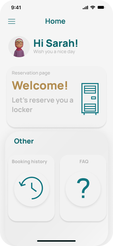 LocKFU mobile home screen welcoming the user to reserve a locker